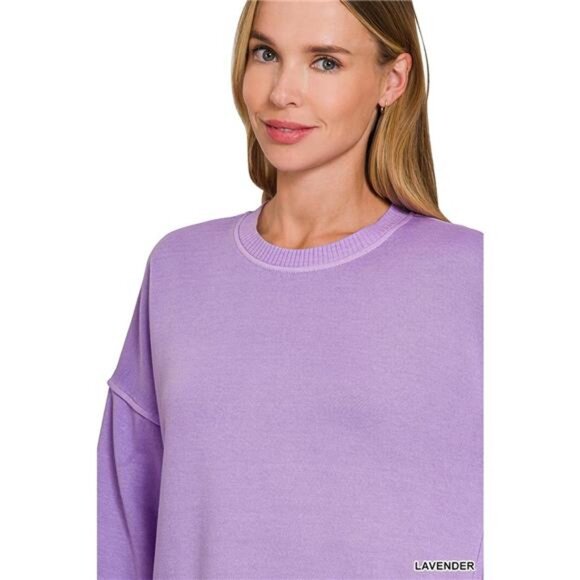 Zenana Pigment Dye Fleece‎ Hi-low Hem Sweatshirt With Pocket - Picture 2 of 6